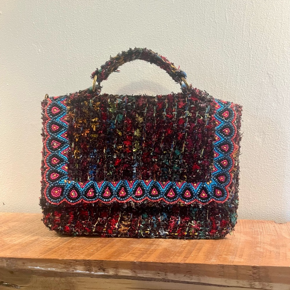 America & Beyond Tweed & Beaded Handbag
